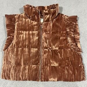 Mia Joy Women's Vest Faux Velour Brown Ruffle Sleeve Cropped XL